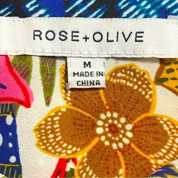 ROSE + OLIVE Blouse M Button Up Long Sleeve Mixed Media Top - Picture 9 of 12